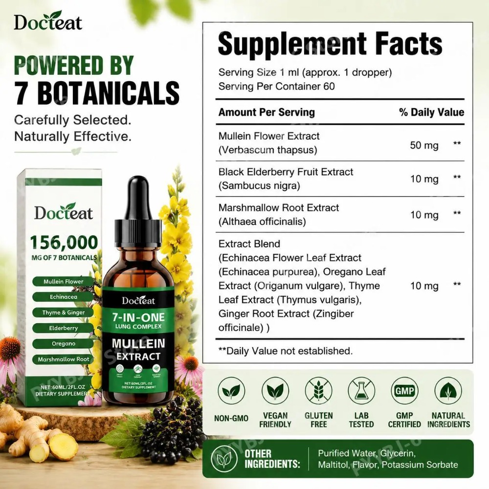 Docteat 7-in-1 Mullein Extract - đánh giá và giá Herbal Wellness