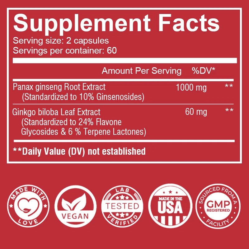 Vegan Korean Red Panax Ginseng - đánh giá và giá Ginkgo Biloba Extract
