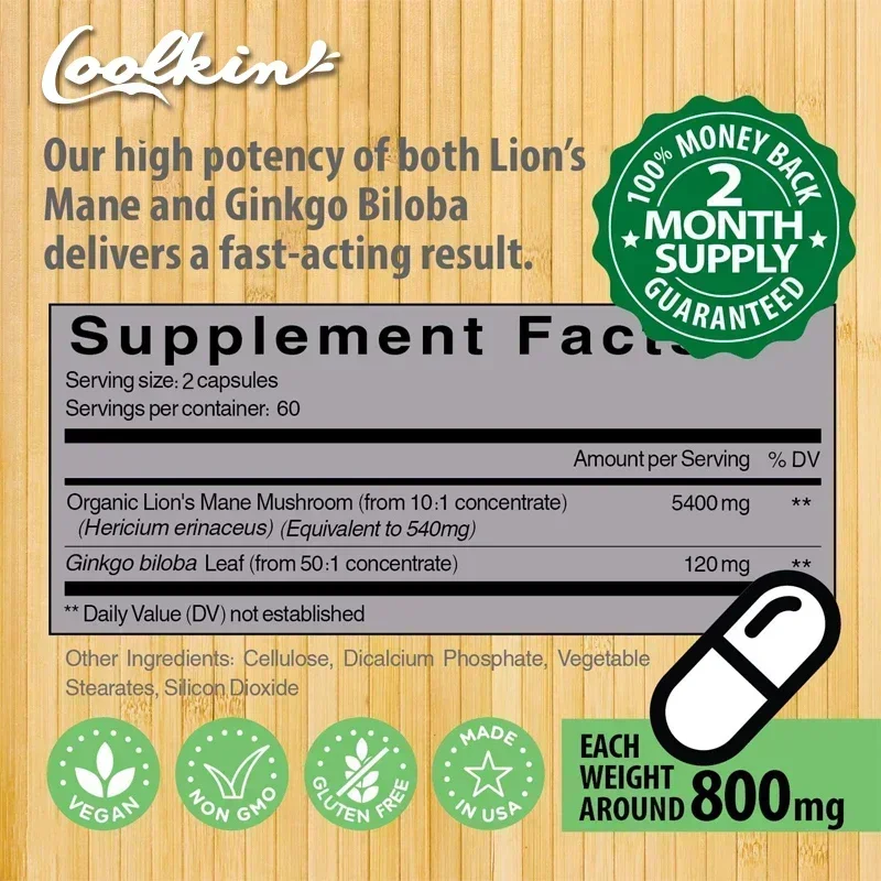 Coolkin Lion's Mane Mushroom E - đánh giá và giá Ginkgo Biloba Extract